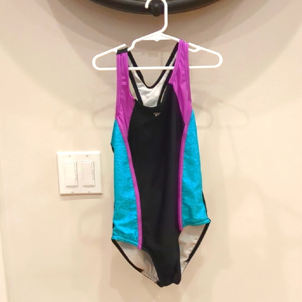girls Speedo Black and Purple Swimsuit